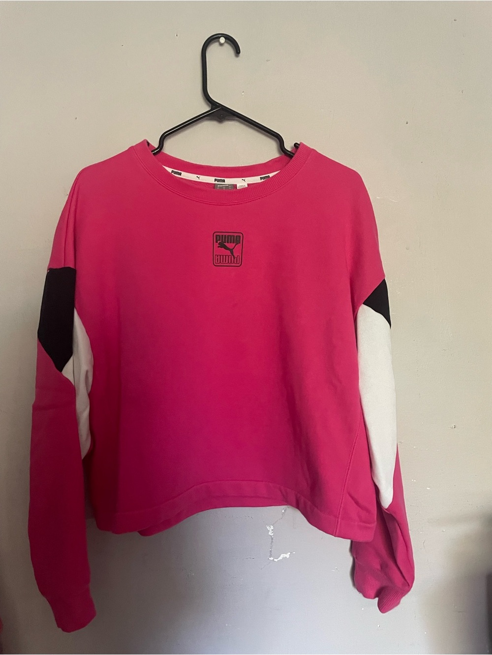 Puma Hot Pink Colorblock Crew Sweatshirt with Black & White Accents
